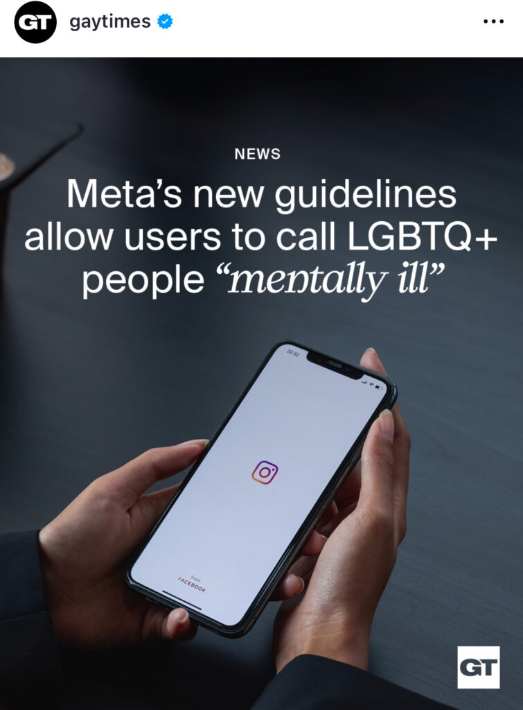 Meta's new guidelines allow users to call LGBTQ+ people "mentally ill"